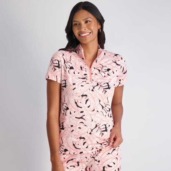 STELLA PARKER Tracy Short Sleeve Ruched Front Pullover Top SPF 50 Golf Sz XS NWT - Picture 1 of 10